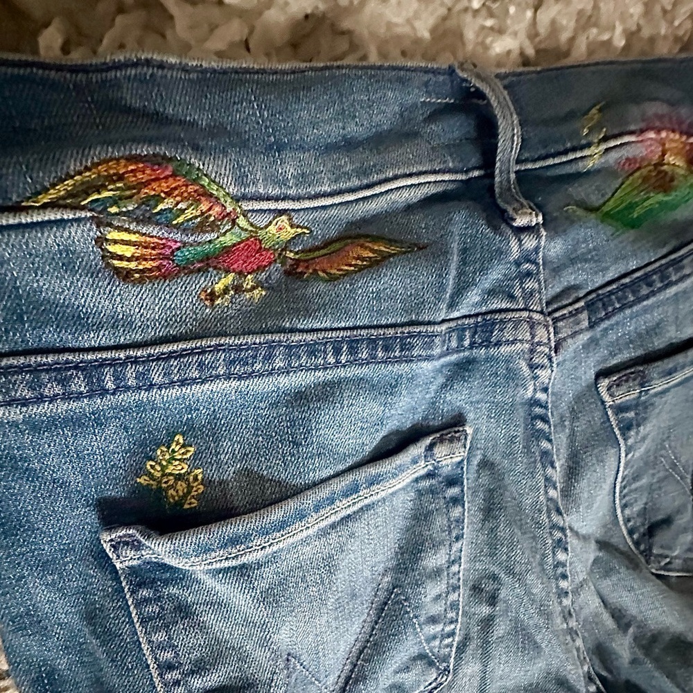 MOTHER Mid Rise Dazzler Ankle Jeans Embroidered Denim 25 Rare - Picture 12 of 16